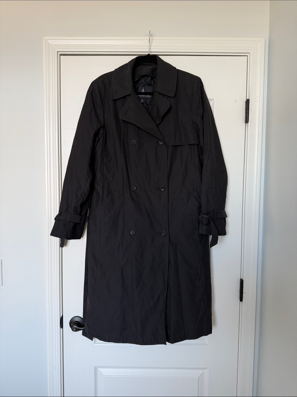 London Fog Women's Black Double Breasted Trench Coat with Belt
